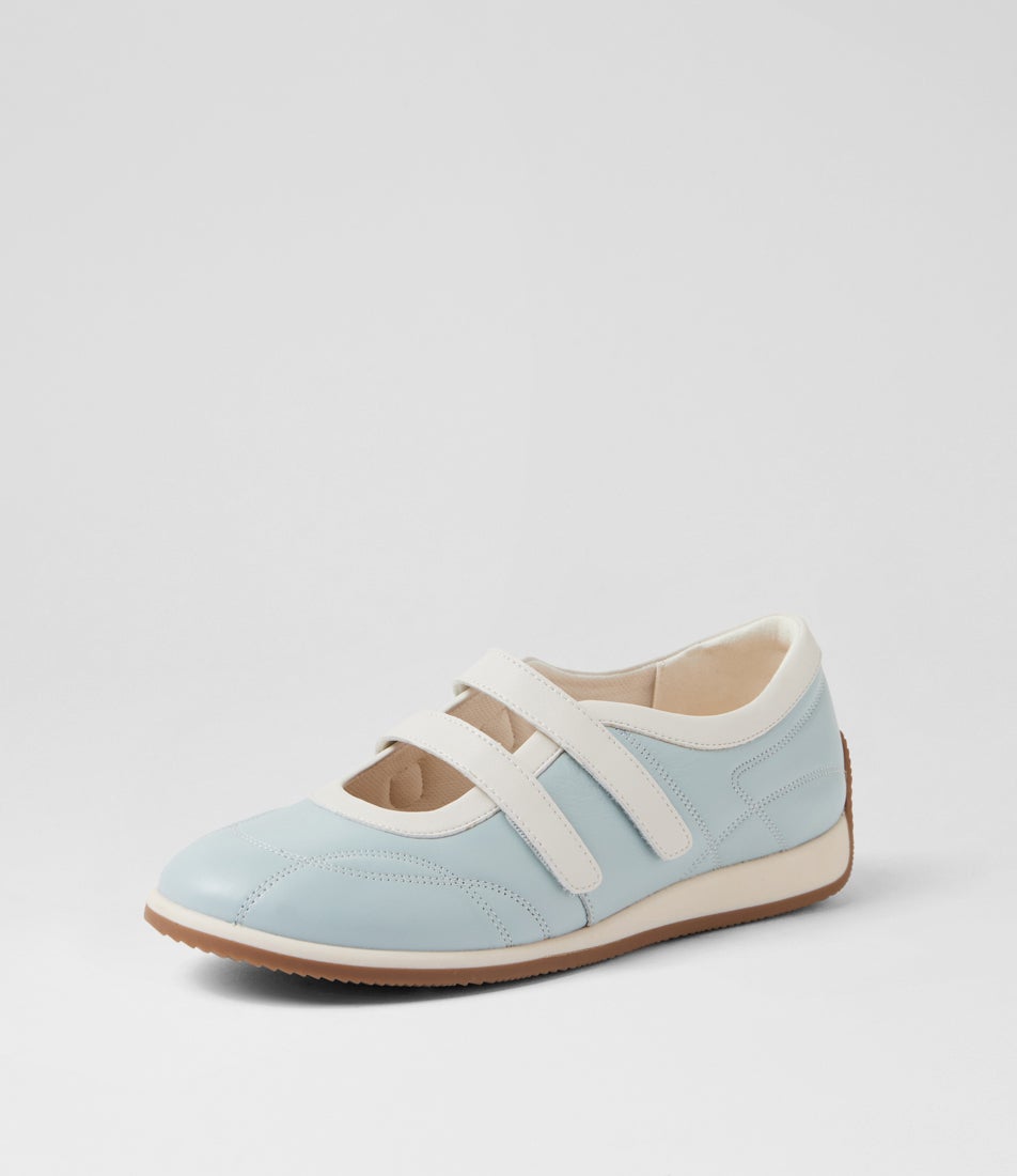 Amor Moonstone Blue White Leather Lace Up Flats