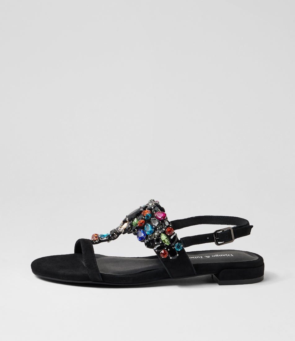 Lacoya Black Bright Suede Jewels Sandals