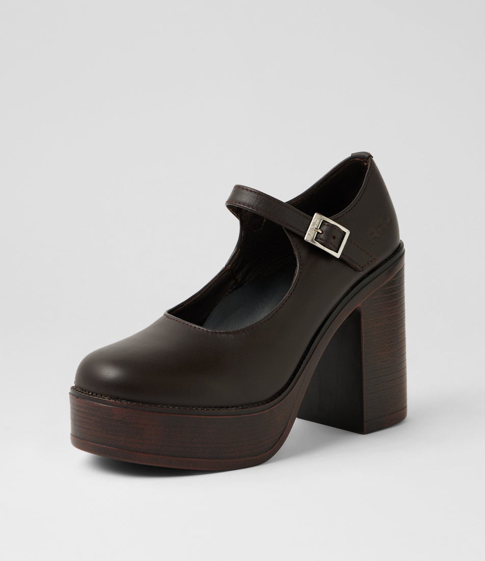 Dixie Chocolate Leather Mary Jane Heels