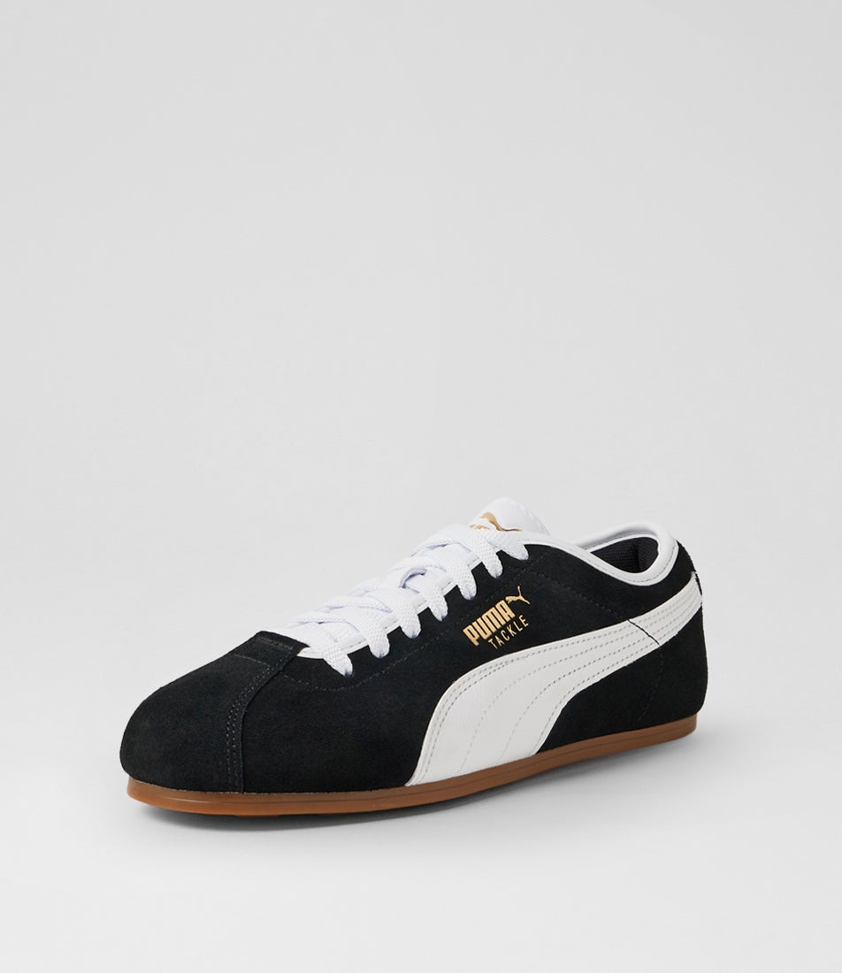 Puma Tackle W Black White Gum Fabric Lace Up Sneakers