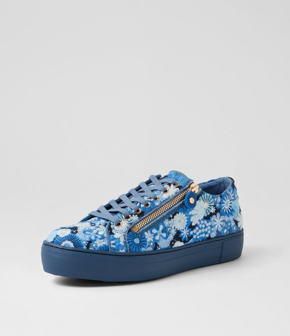 Ference Blue Flower Embroidery Multi Sneakers