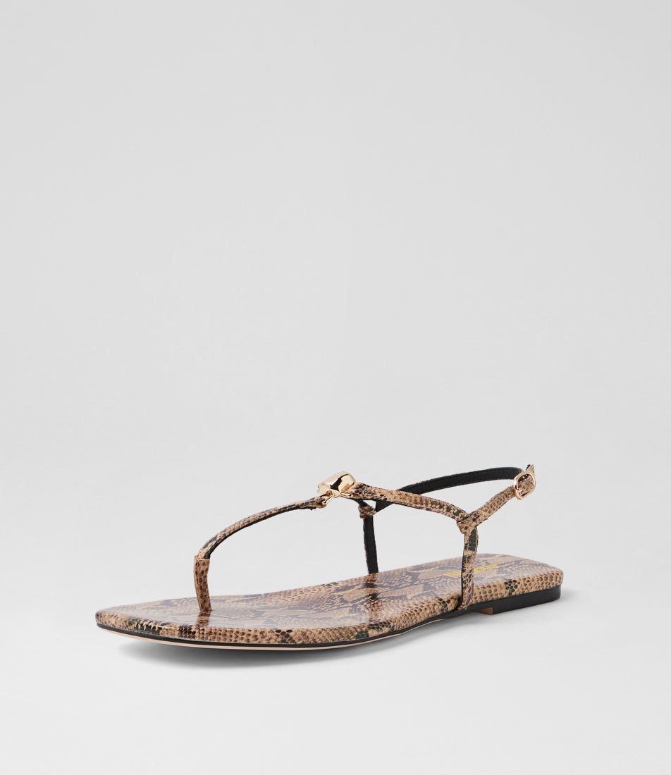 Remee Taupe Snake Leather Sandals