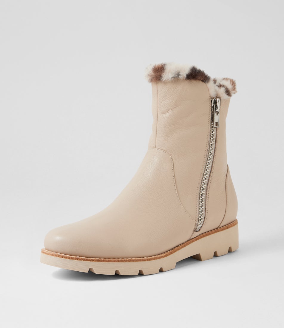 Dlinga Vanilla White Leopard Leather Fur Ankle Boots Dlinga Vanilla White Leopard Leather Fur Ankle Boots