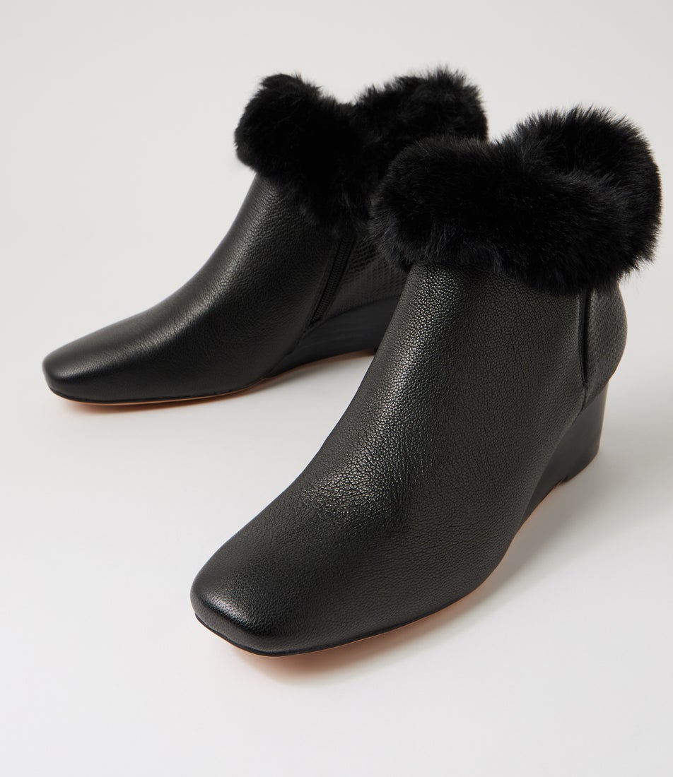 Gramm Black Embossed Leather Ankle Boots