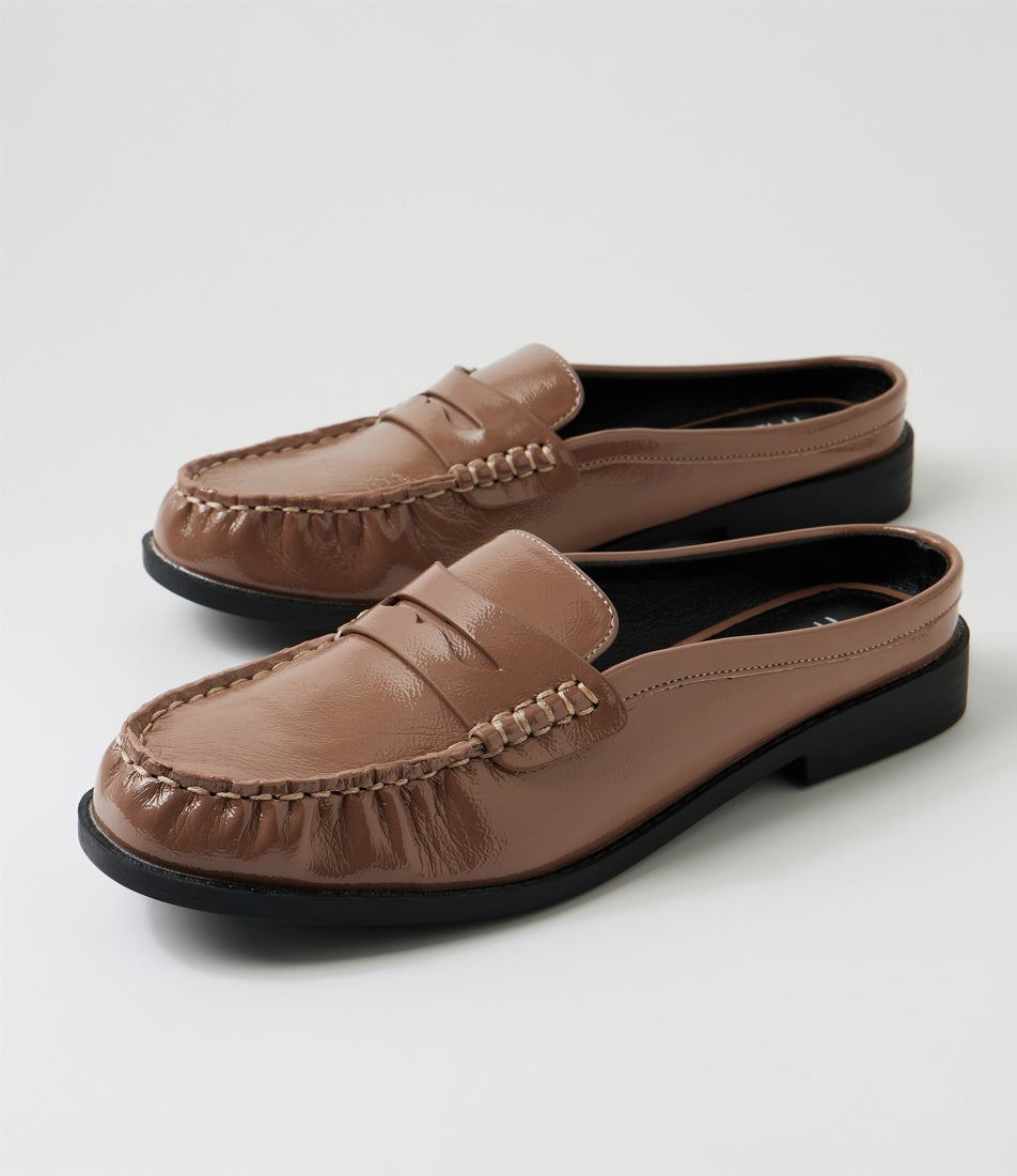 Atticus Mocha Crinkle Patent Synthetic Loafers