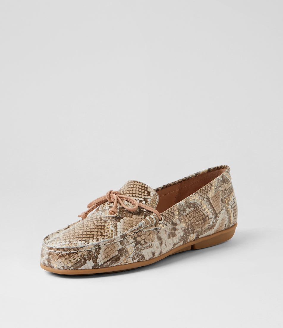 Reesus Neutral Metallic Snake Leather Loafers