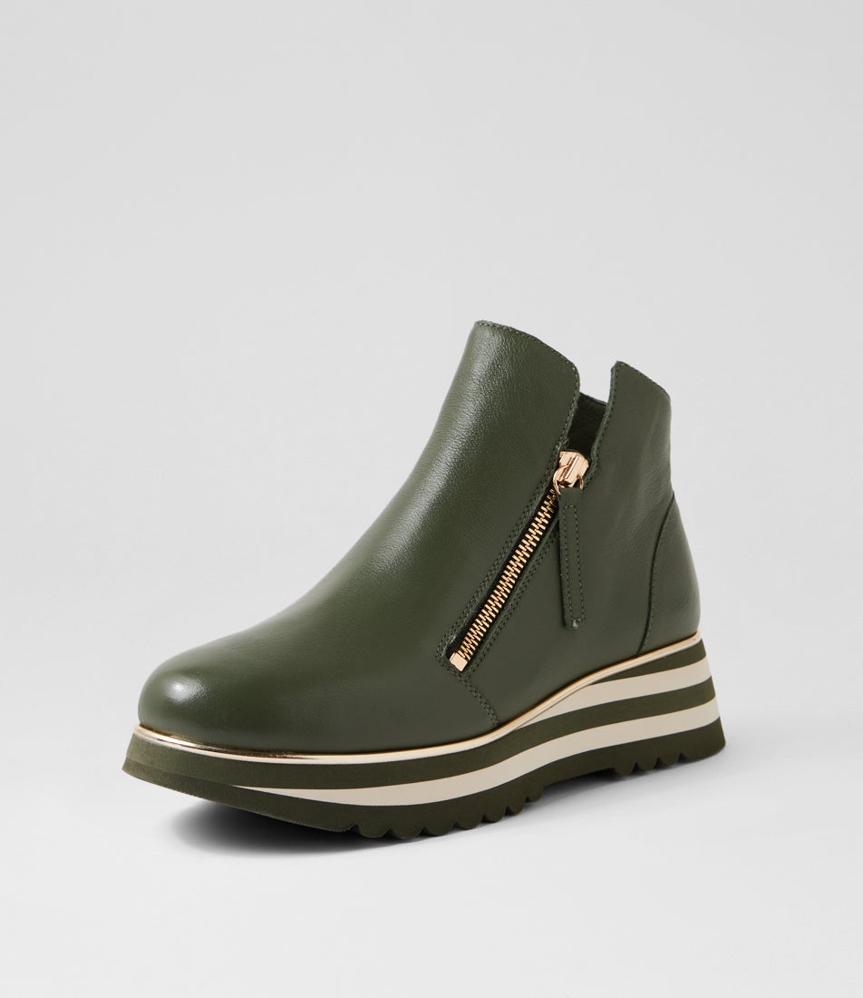 Evol Olive Milk Leather Ankle Boots