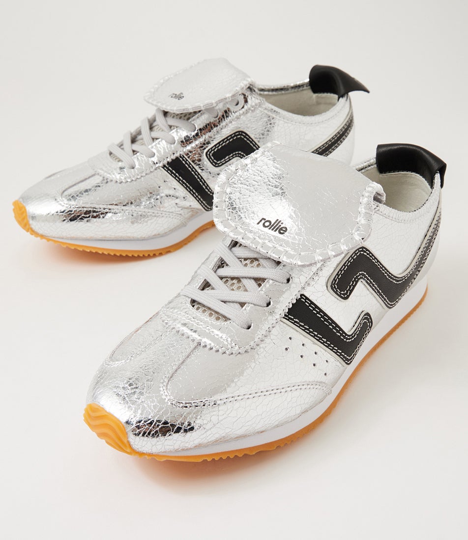 Shift Silver Chrome Black Leather Lace Up Flats Shift Silver Chrome Black Leather Lace Up Flats