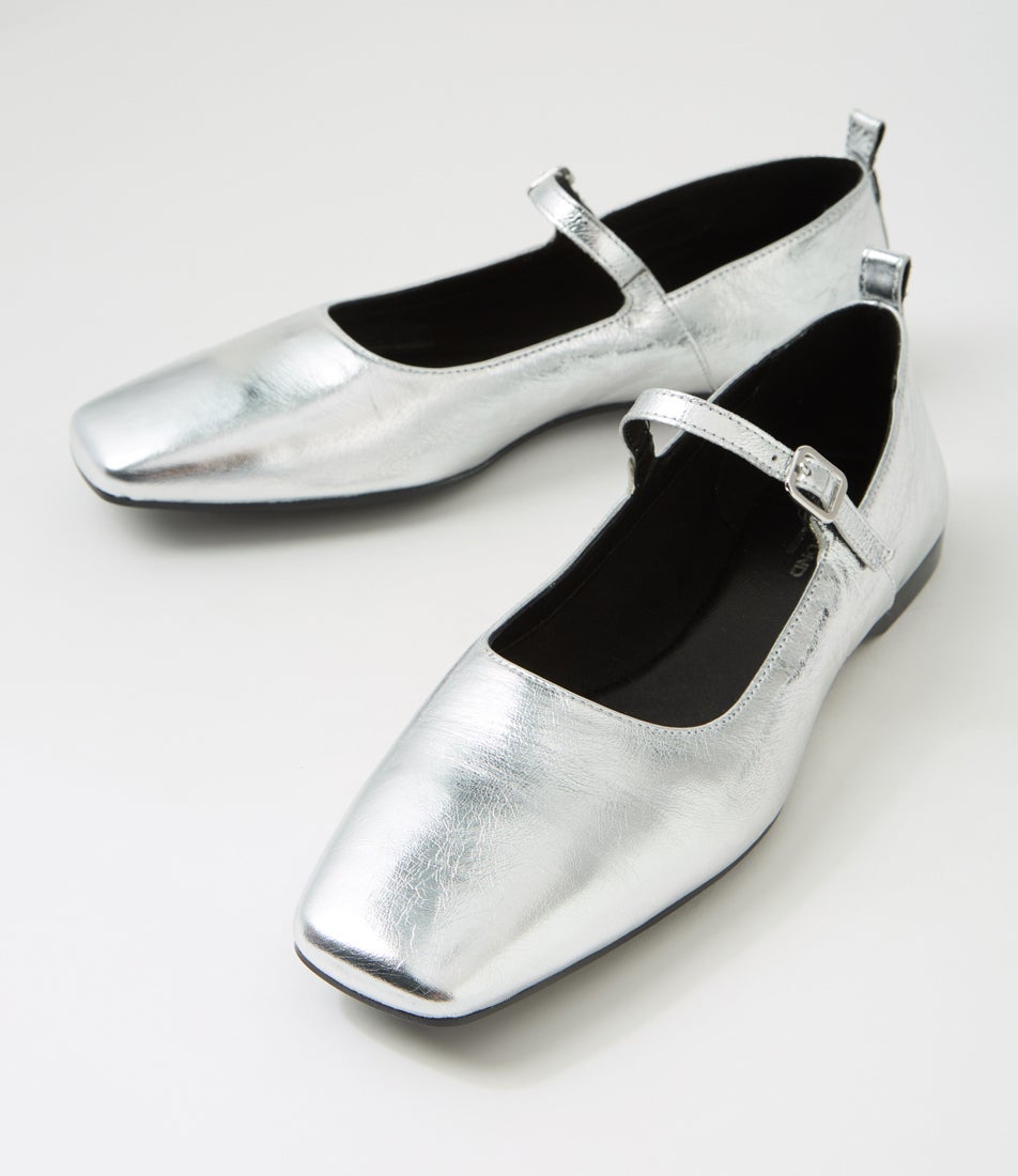 Delia Silver Leather Ballet Flats