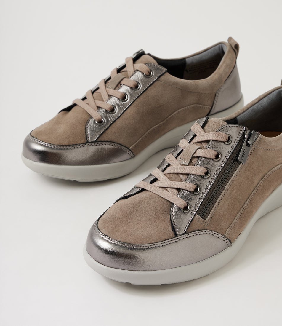 Nealley W Pewter Metal Grey Leather Suede Sneakers