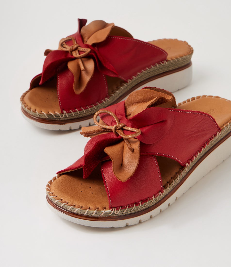 Intreege Red Tan Leather Sandals