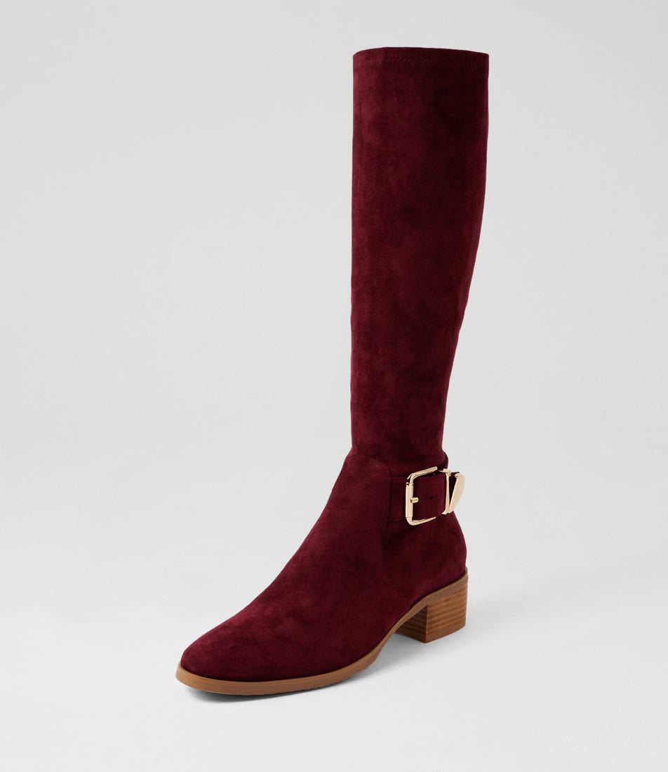 Tabloid Burgundy Microsuede Knee High Boots