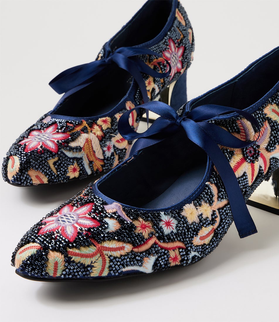 Jianne Navy Leather Heels