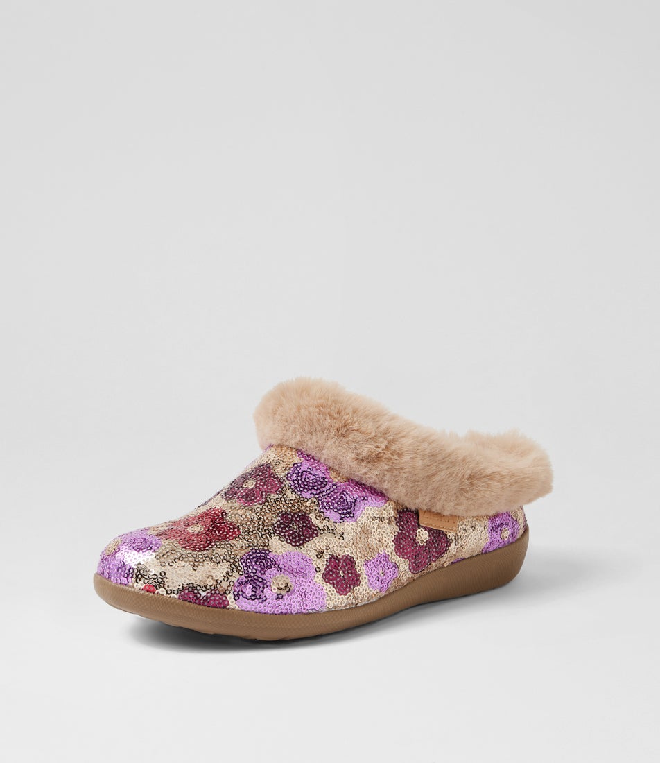 Fifi Xw Champagne Daisy Sequins Fabric Slippers