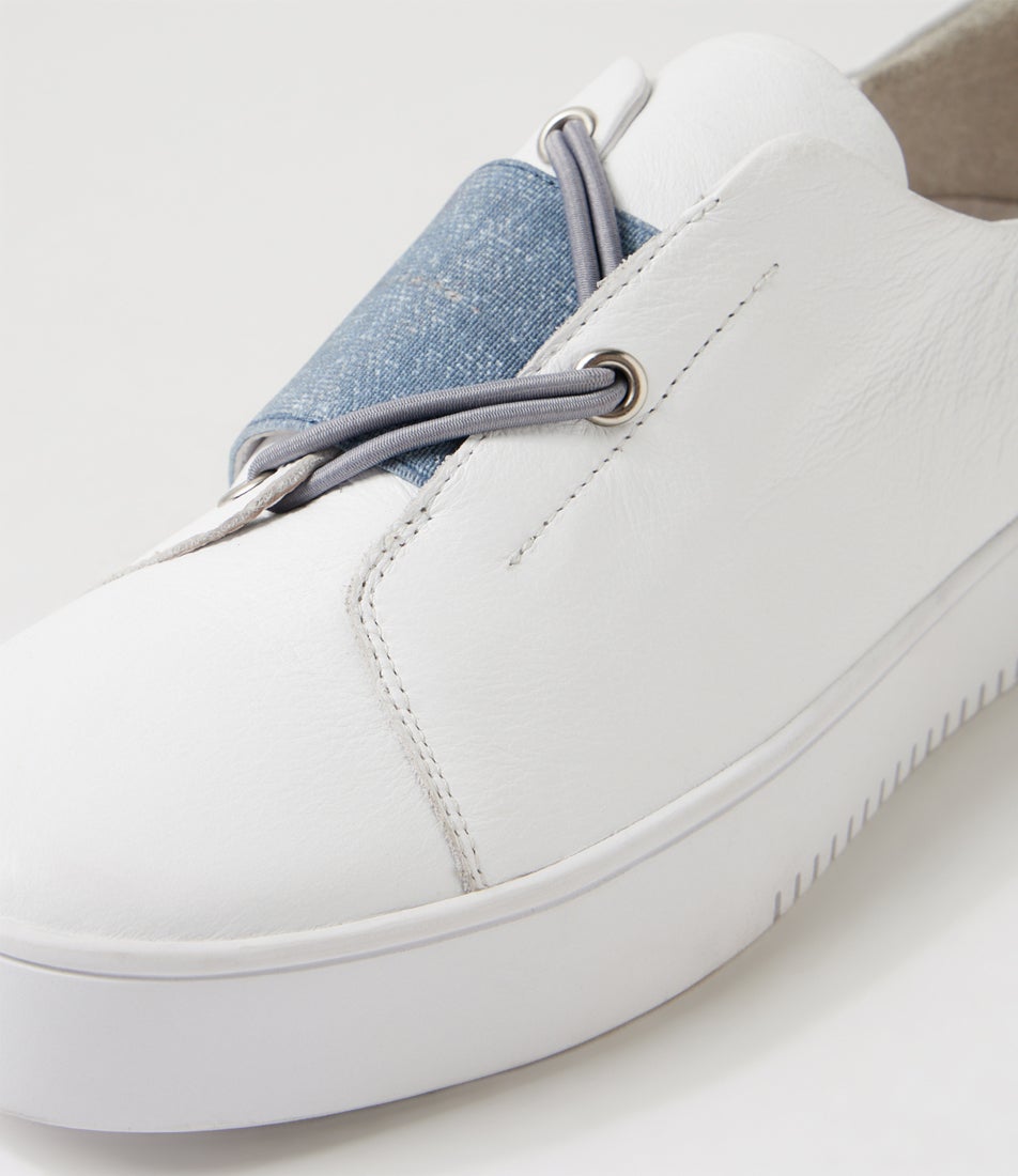 Lishop White Blue Denim Leather Elastic Sneakers