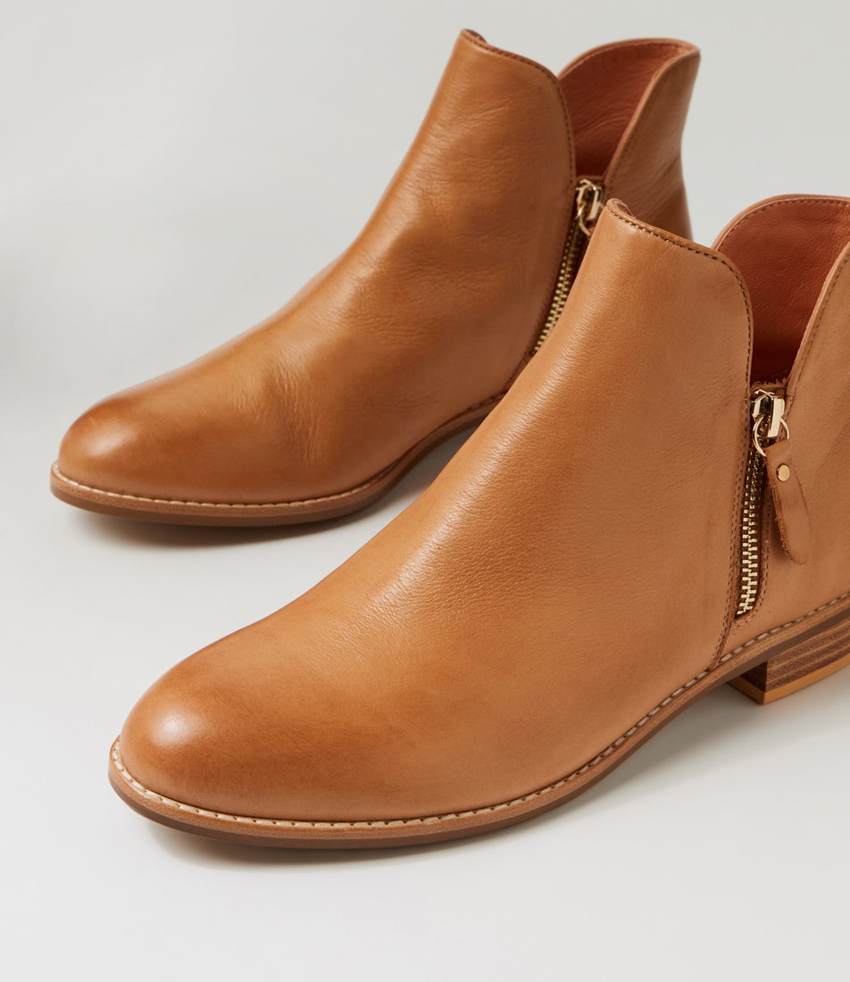 Noves Dark Tan Leather Ankle Boots