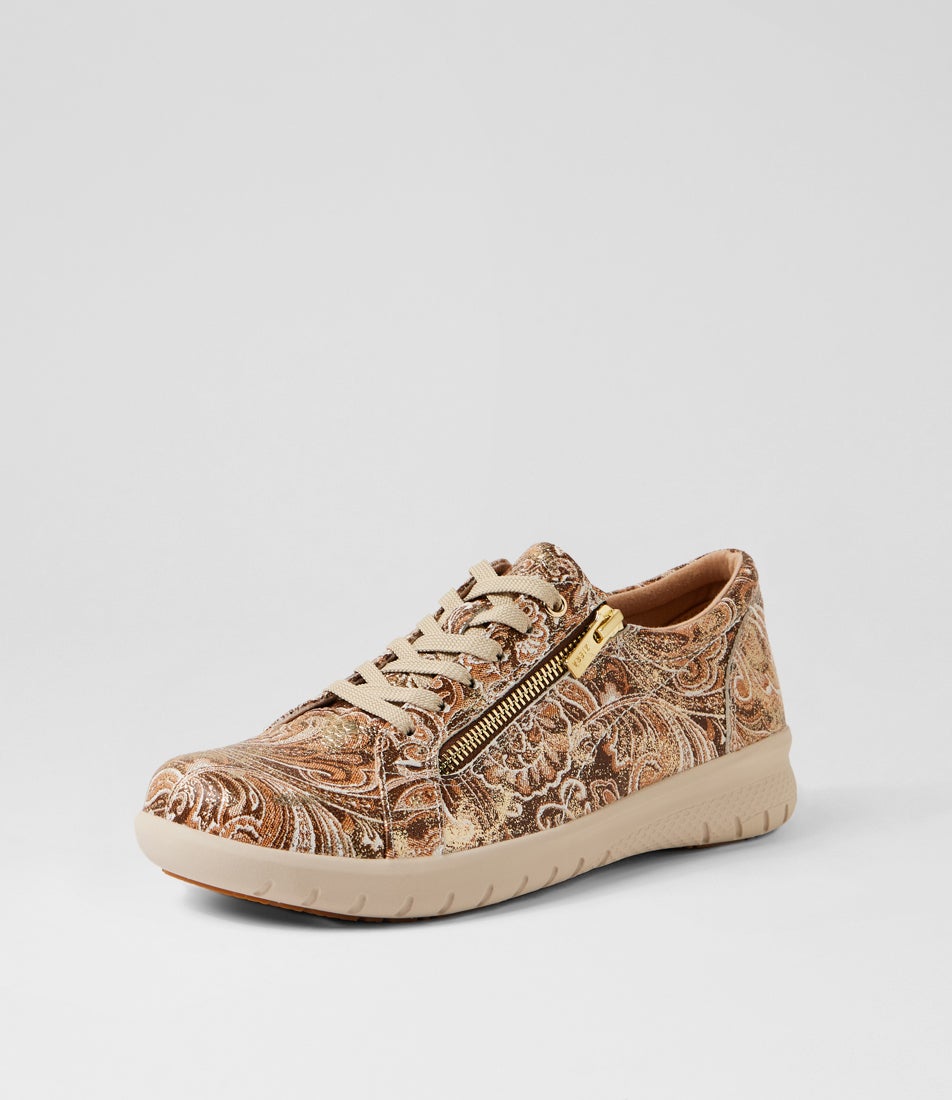 Solar Xf Choc Gold Paisley Leather Sneakers