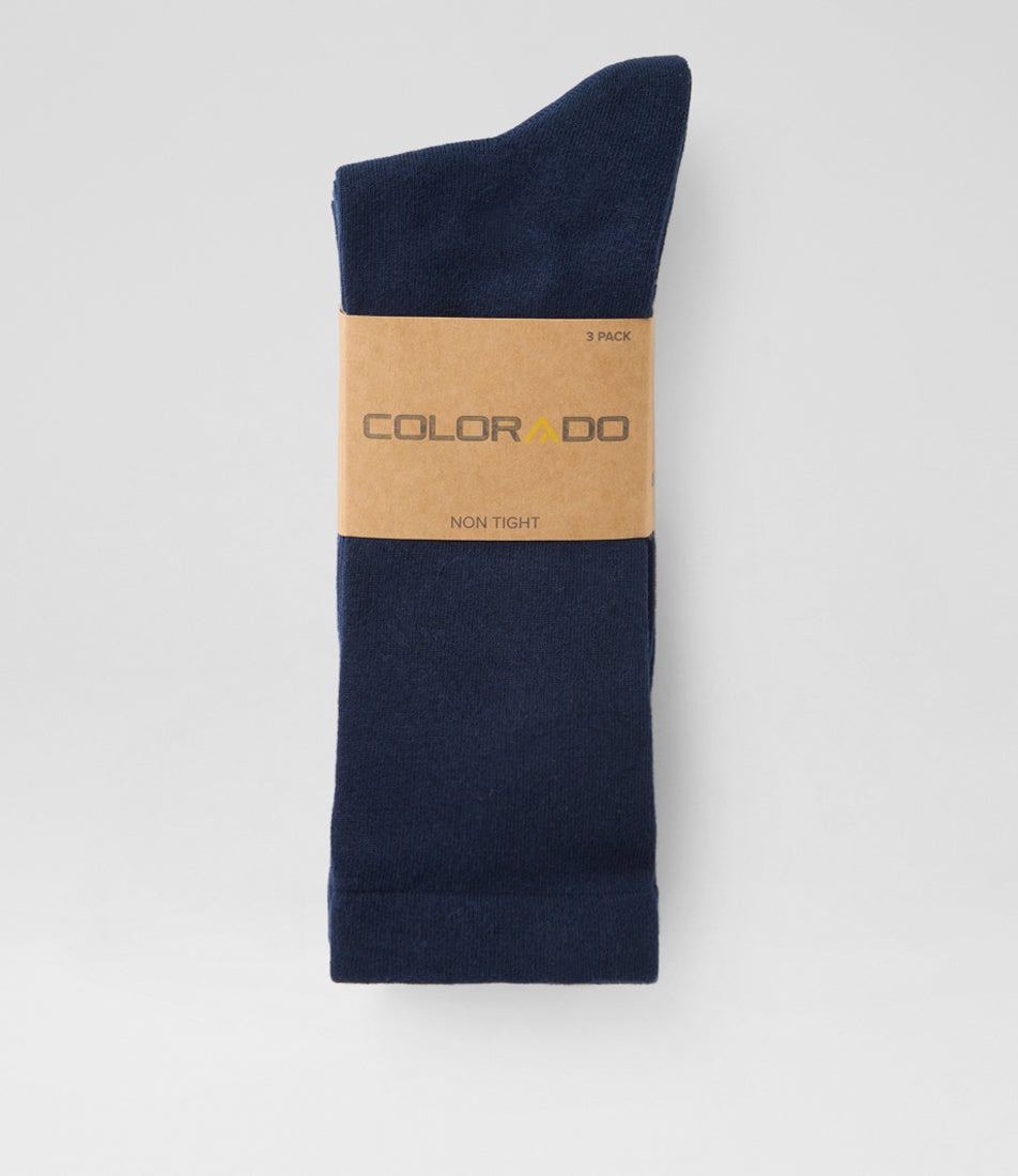 3pk Non Tight Plain Navy Cotton Socks