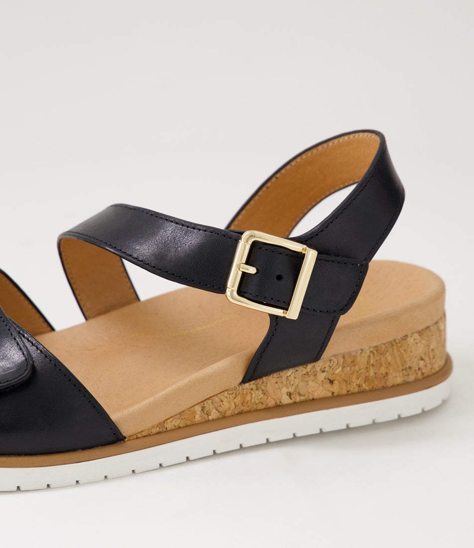 Vamsy W Black White Leather Sandals