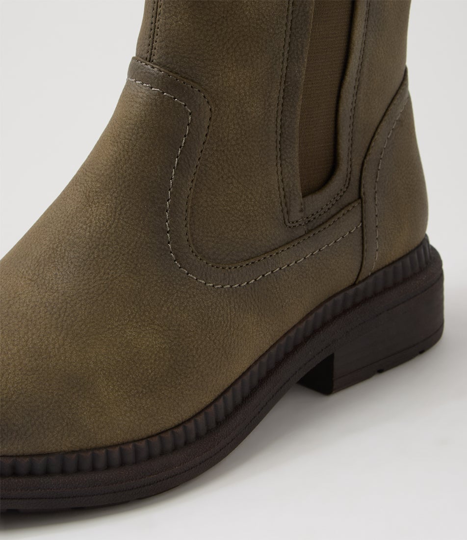 Palmiir Olive Nubuck Pu Ankle Boots