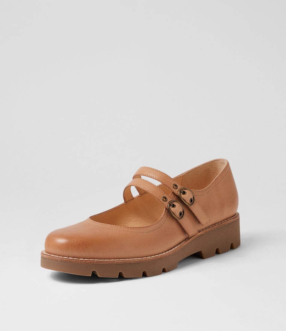 Dabbie Dark Tan Light Choc Leather Flat Shoes