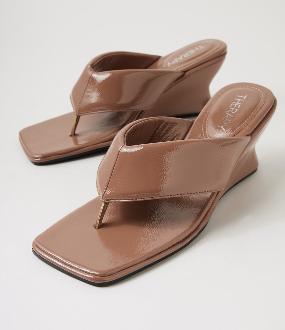 Lennox Mocha Crinkle Patent Pu Sandals