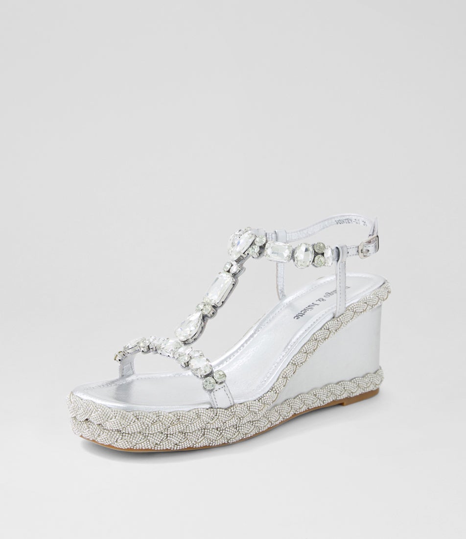 Vontey Silver Leather Jewels Sandals