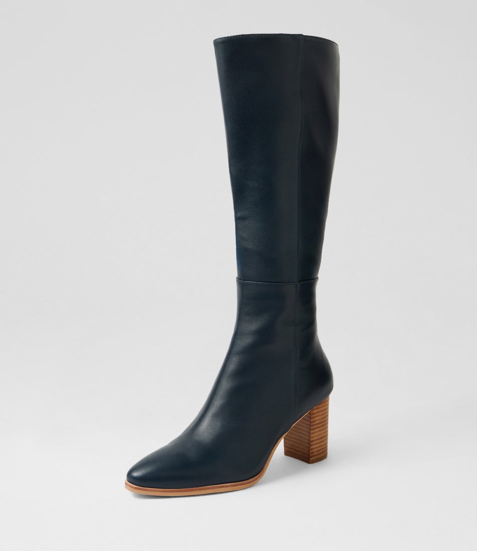Allouta Navy Leather Knee High Boots