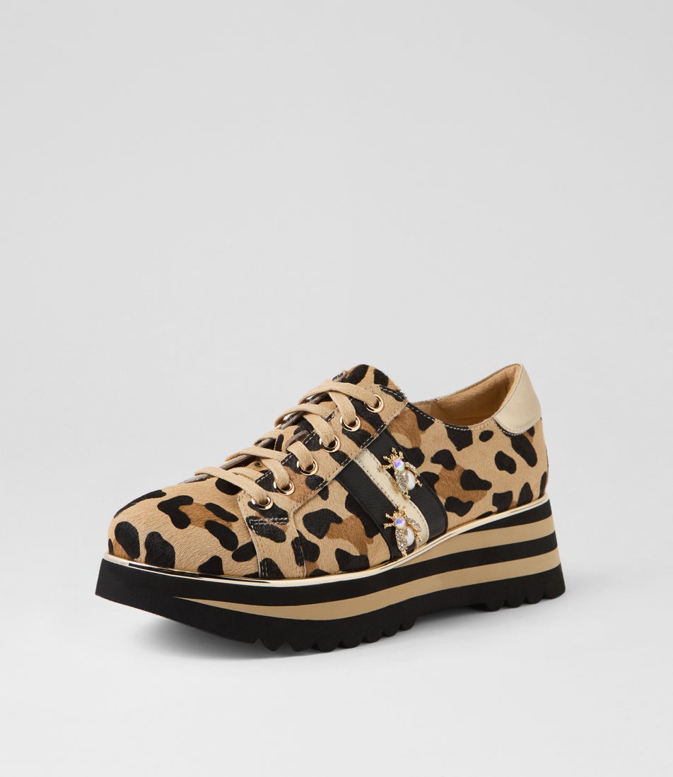 Eagleso Caramel Leopard Gold Multi Flat Shoes