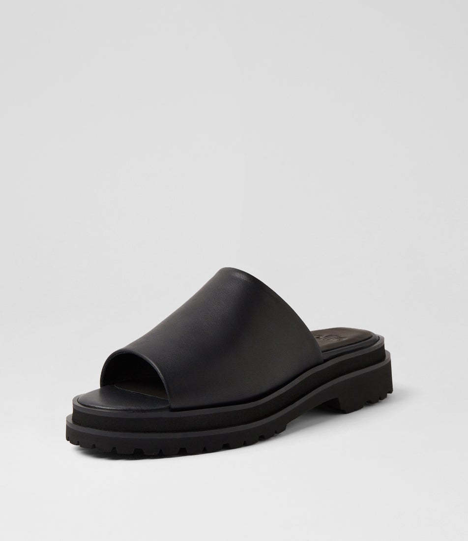 Slide Step All Black Leather Slides