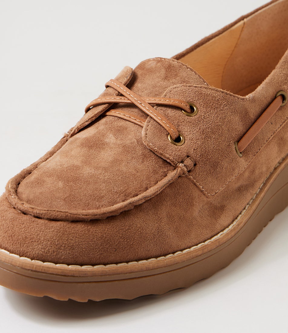 Okies Light Choc Drambuie Suede Leather Boat Shoes