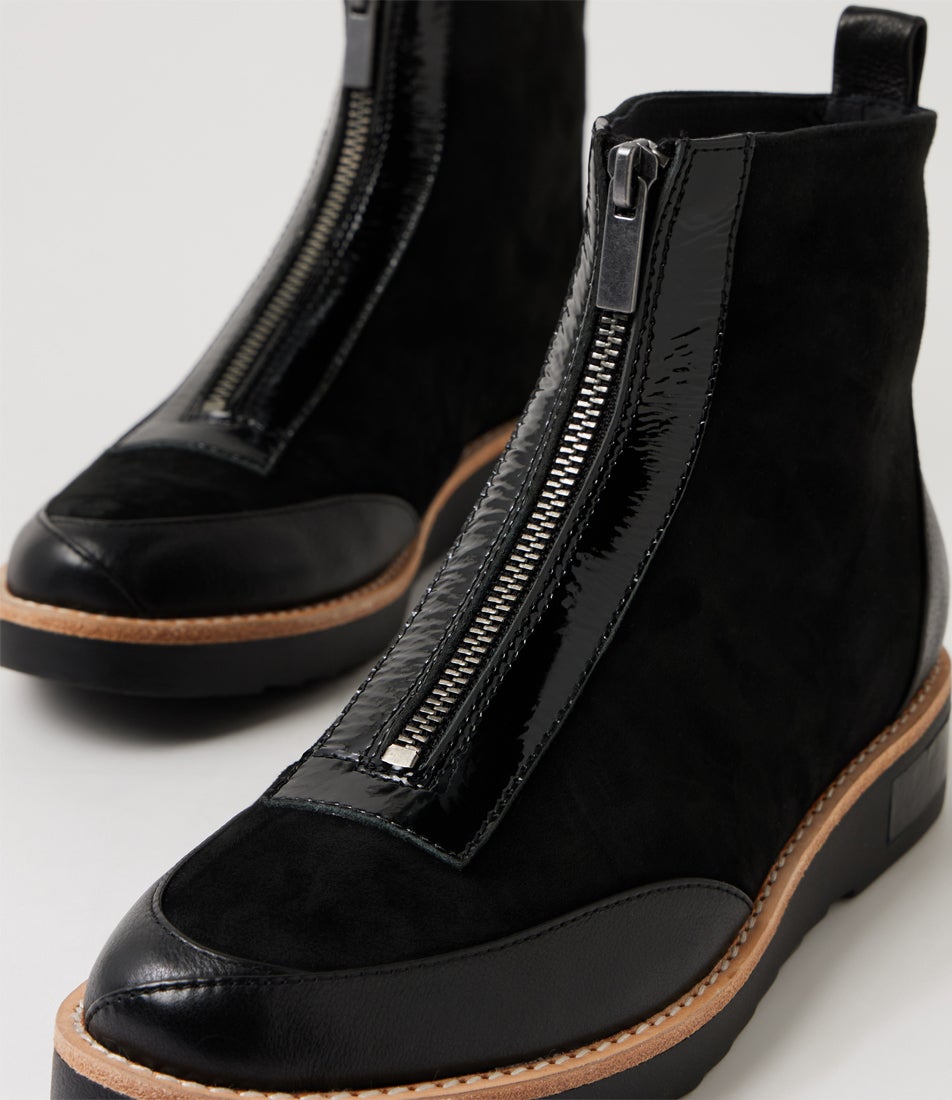 Renita Black Leather Ankle Boots
