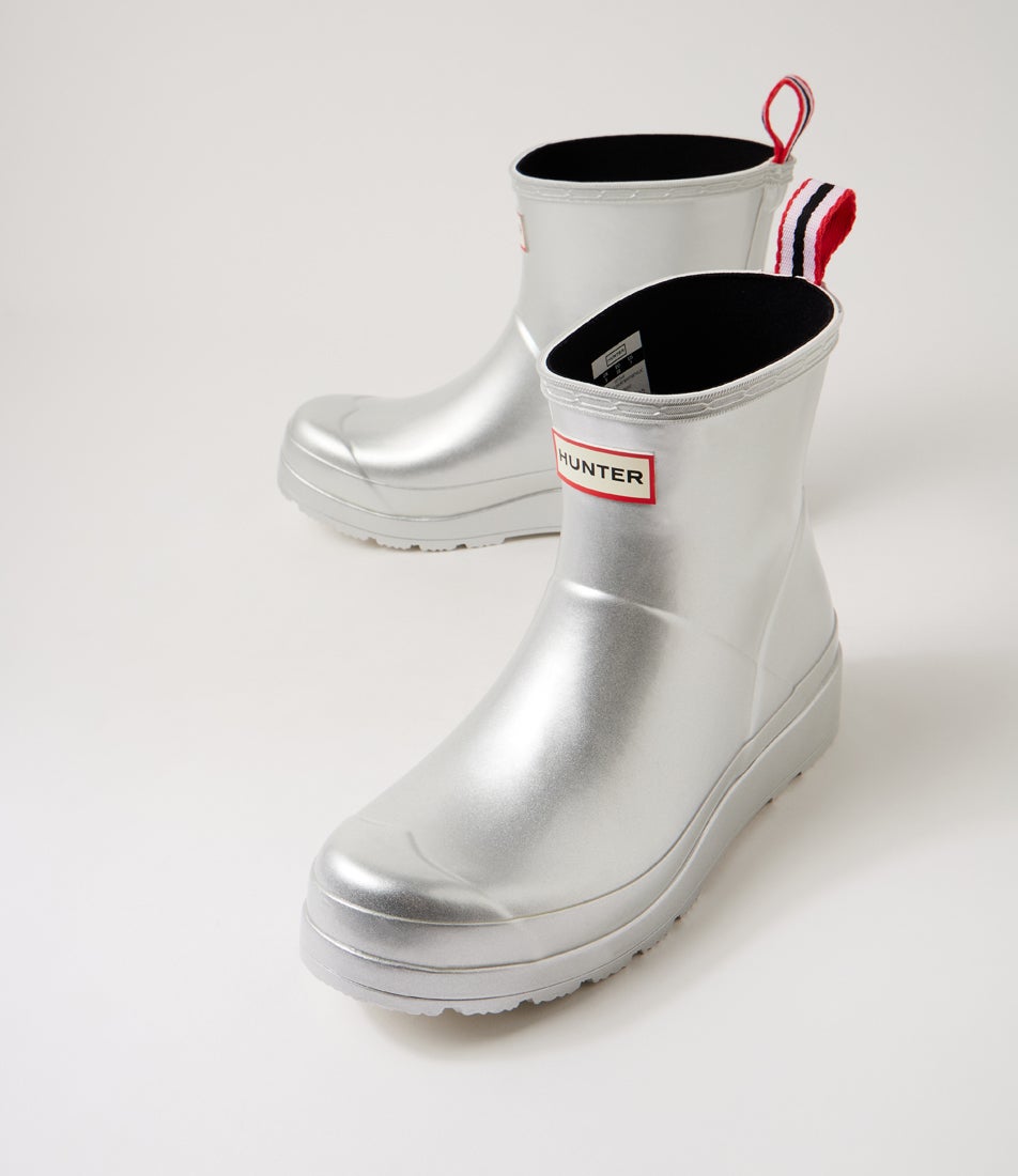 Play Short Silver Rubber Ankle Boots