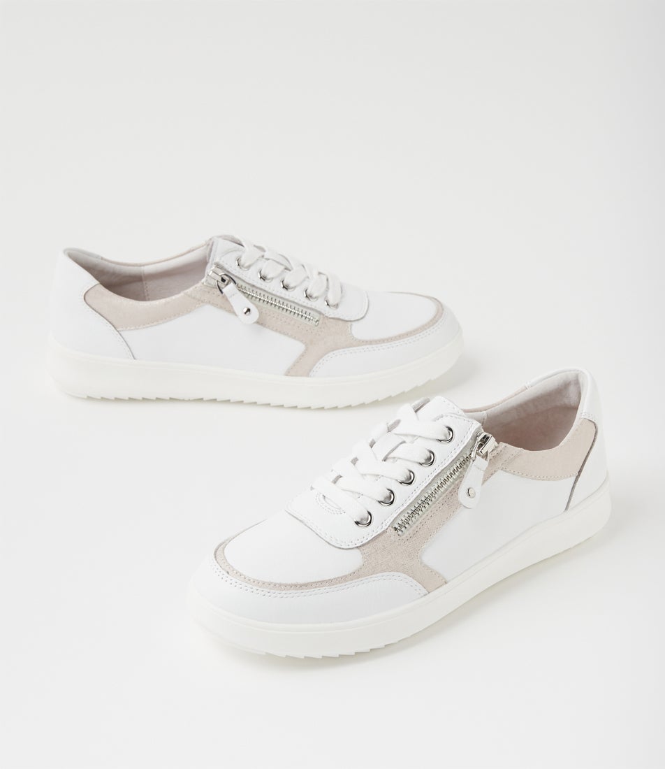 Zulie White Almond Silver Scratch Leather Sneakers