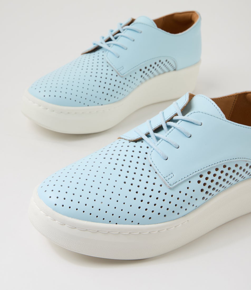 Derby City Punch Baby Blue Leather Lace Up Flats