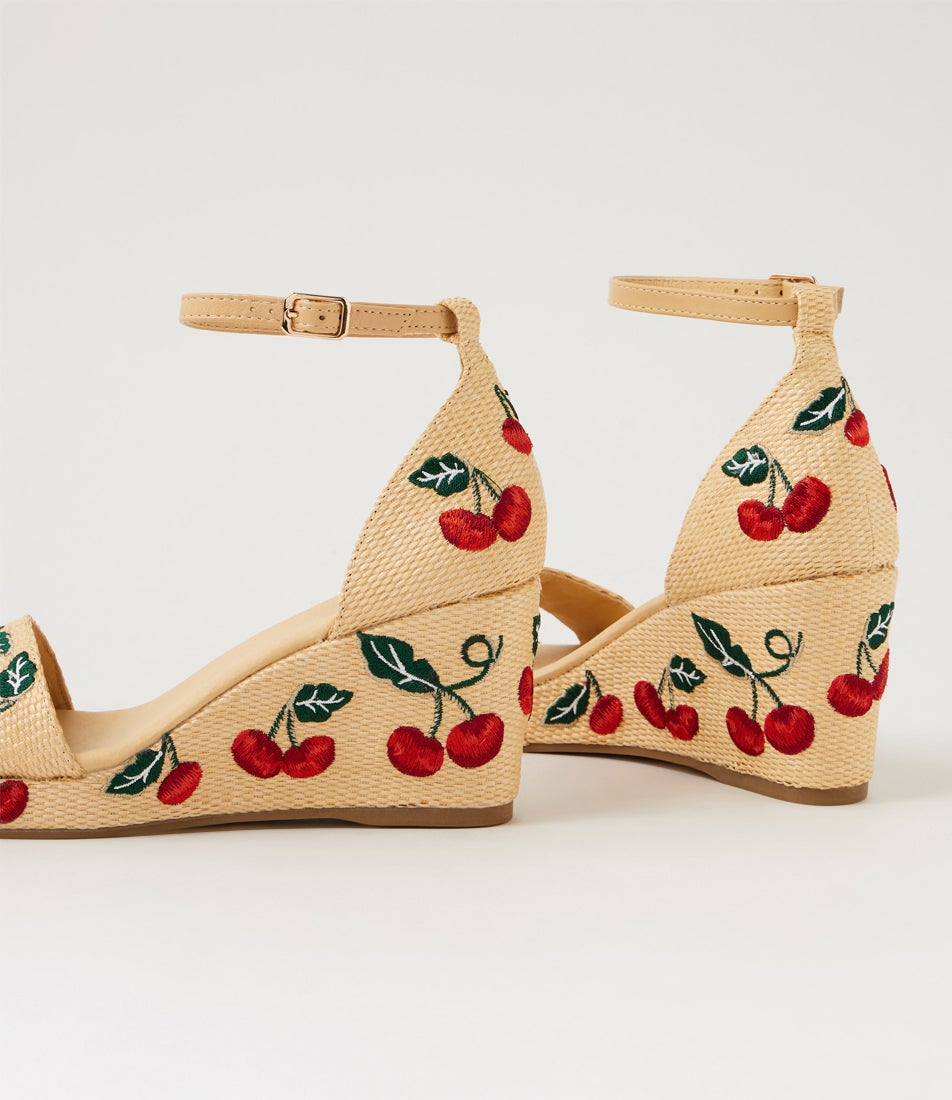 Gerrier Natural Cherries Synthetic Raffia Sandals