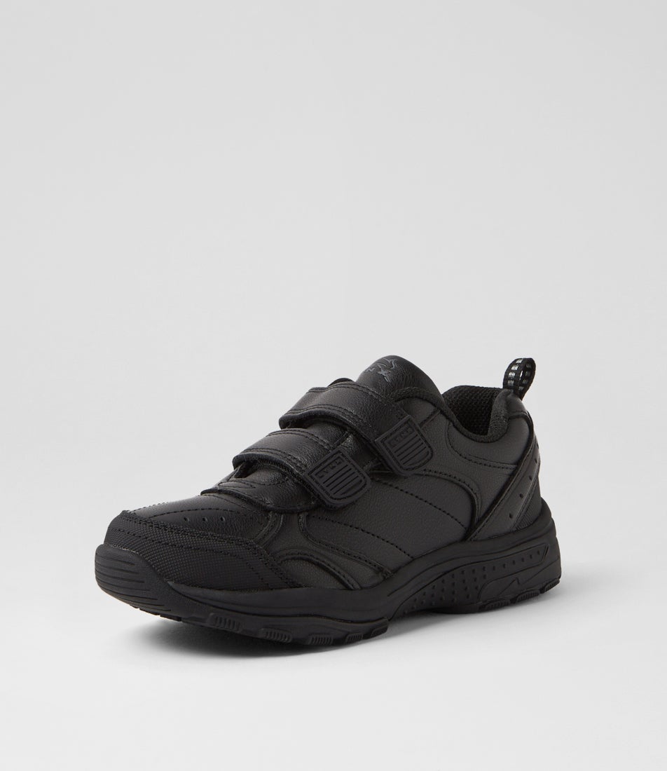 Elite Jnr E Adj Black Leather Sneakers