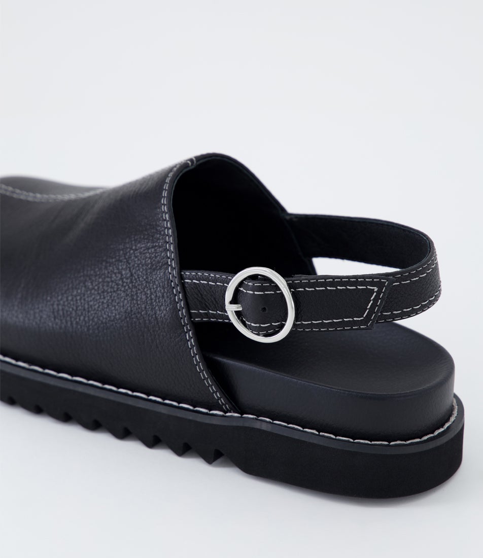 Mykla Black Leather Flat Shoes