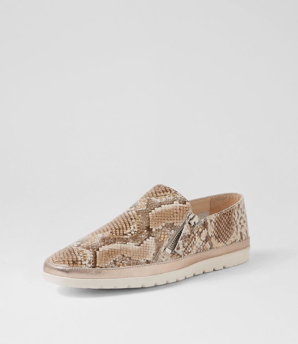 Ashli Neutral Metallic Platino Leather Flat Shoes