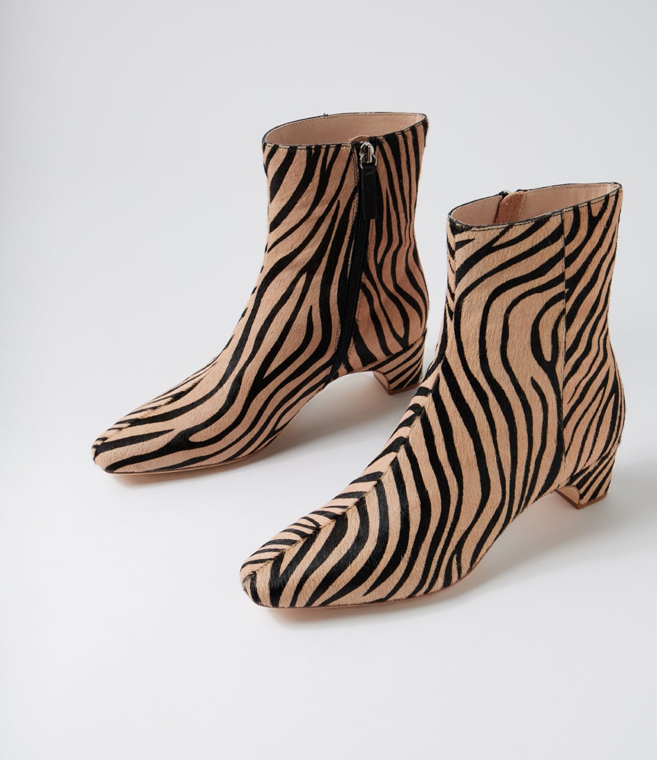 Garnet Nude Zebra Leather Ankle Boots