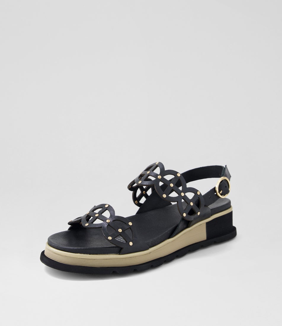 Carola Black Leather Sandals