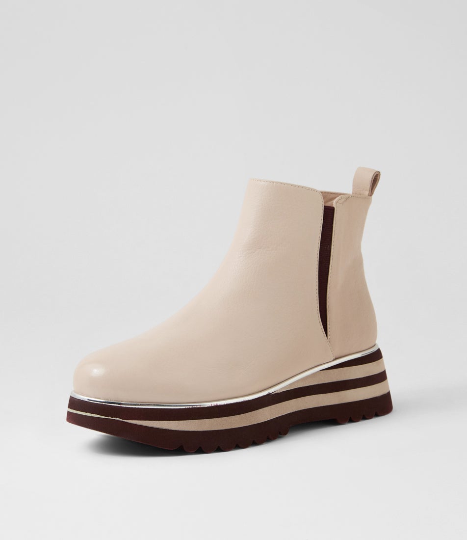 Emer Nude Burgundy Leather Elastic Chelsea Boots