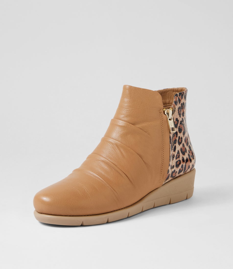 Maxie Camel Leopard Leather Ankle Boots Maxie Camel Leopard Leather Ankle Boots
