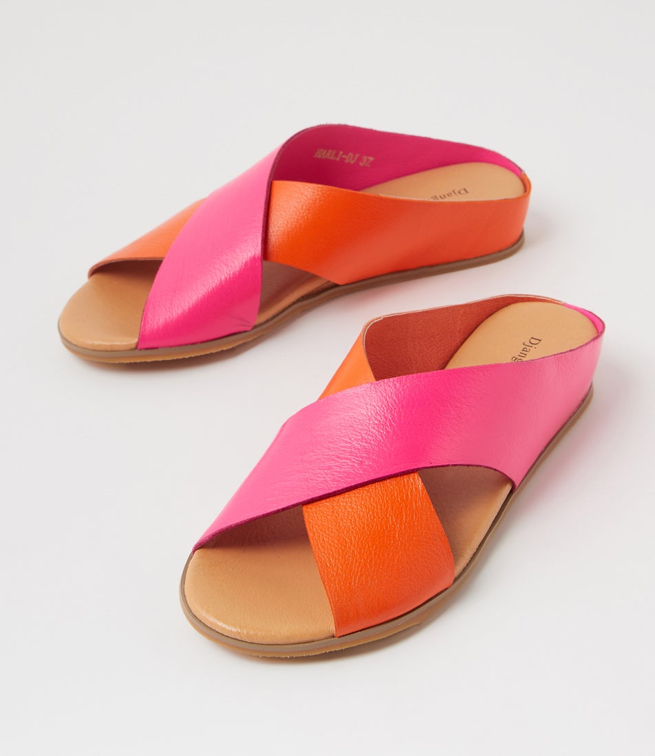 Harli New Orange Hot Pink Leather Sandals