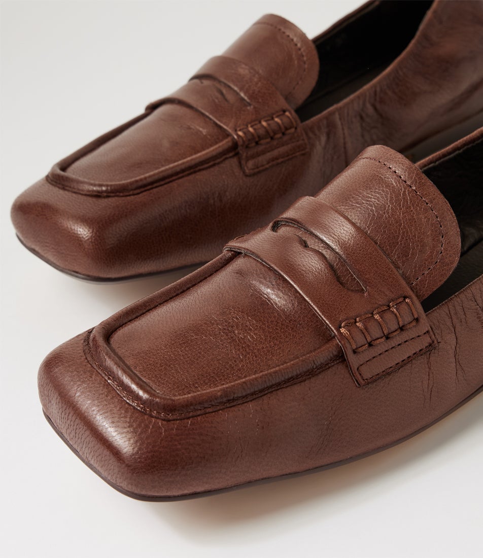 Alyona Choc Polish Leather Loafers