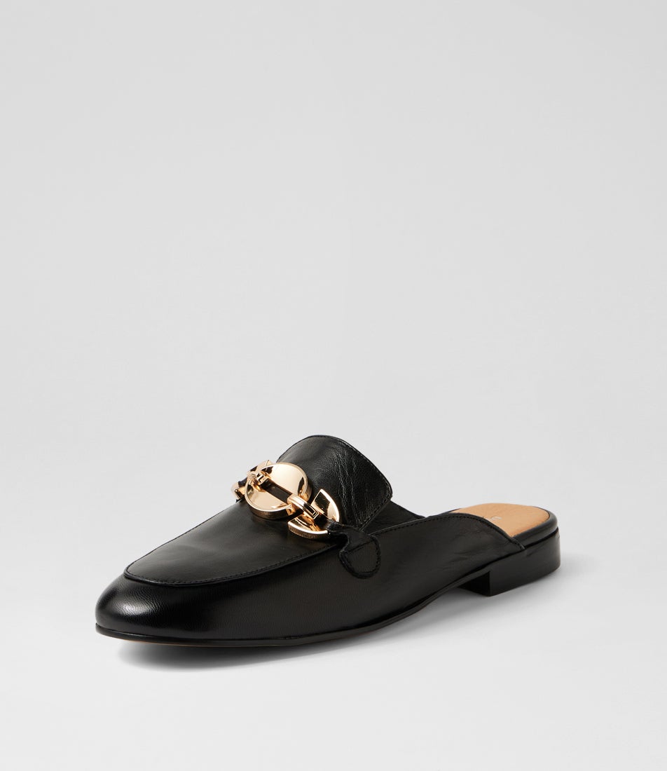 Inkles Black Polish Leather Mules