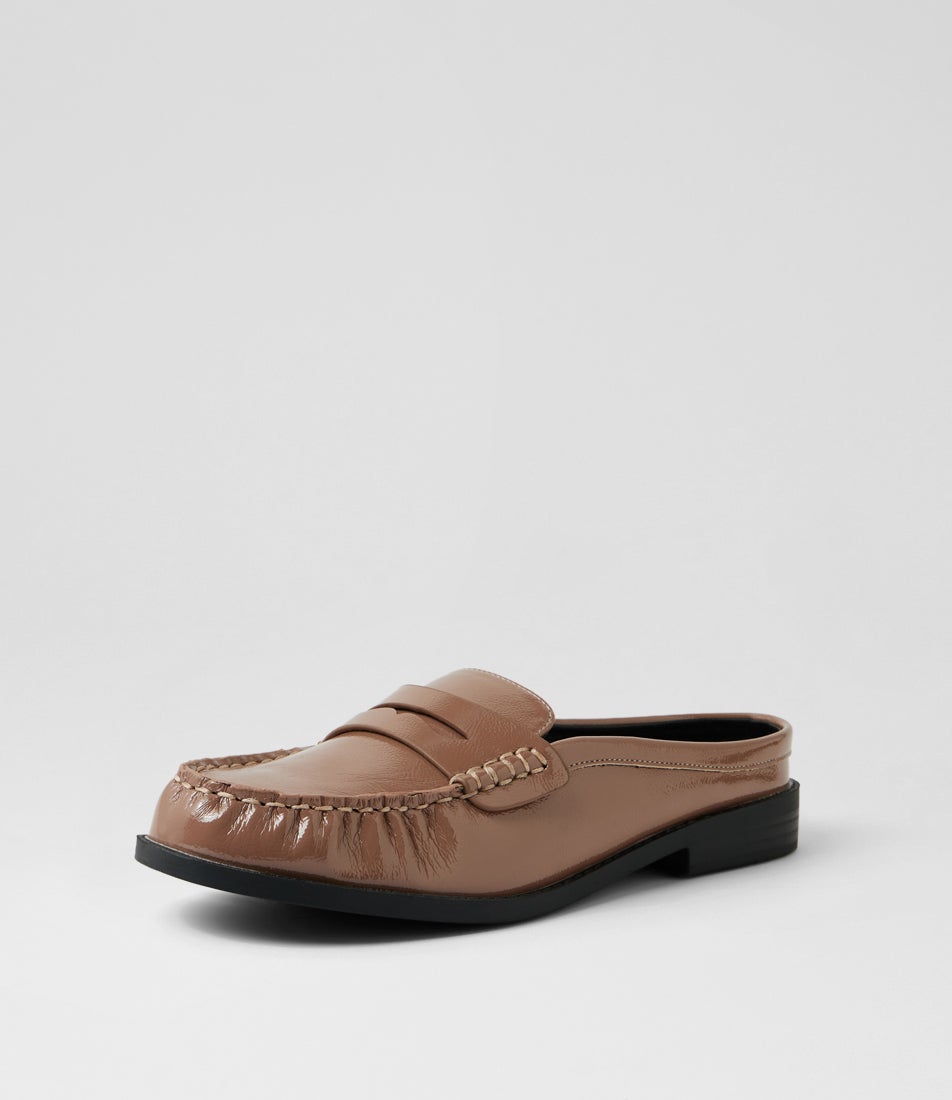 Atticus Mocha Crinkle Patent Synthetic Loafers
