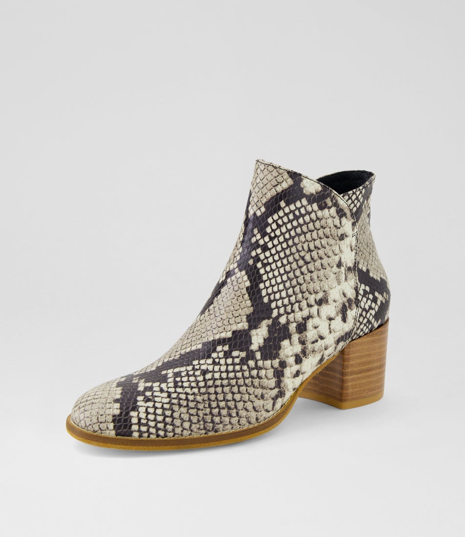 Mousa Black White Snake Leather Ankle Boots