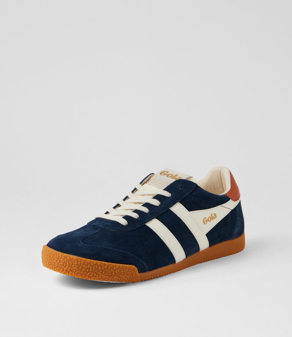 Elan M Navy Off White Moody Orange Suede Sneakers