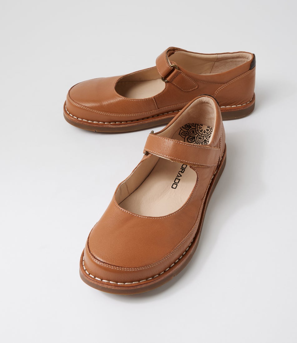 Odessa Dark Tan Leather Mary Janes
